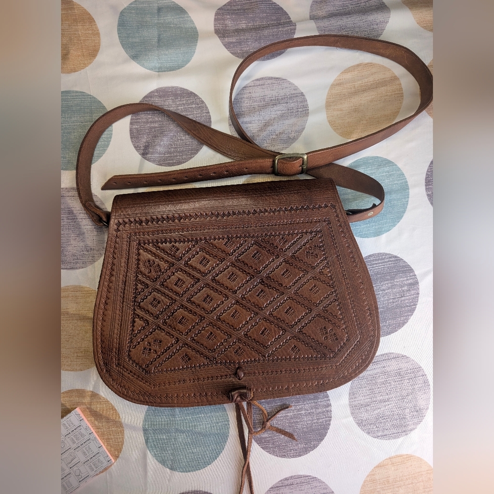 Brown Embossed Leather Crossbody Bag